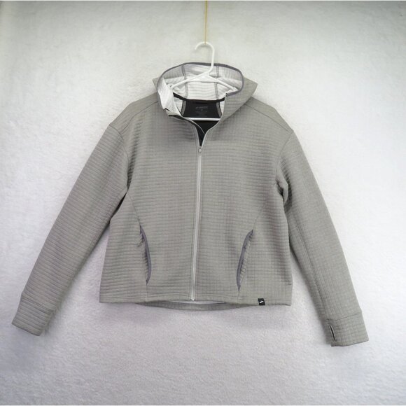 Brooks Jacket Womens Medium Gray Hooded Full Zip Textured Running FLAW - Picture 1 of 10